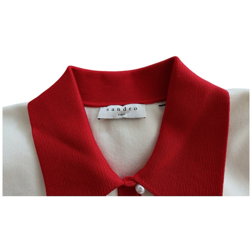 Sandro Paris Irene Polo Cream/Red Collared Dress in Size 40/8 - Picture 15 of 16